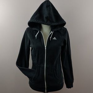 Adidas Zip Up Drawstring Black & White Hoodie